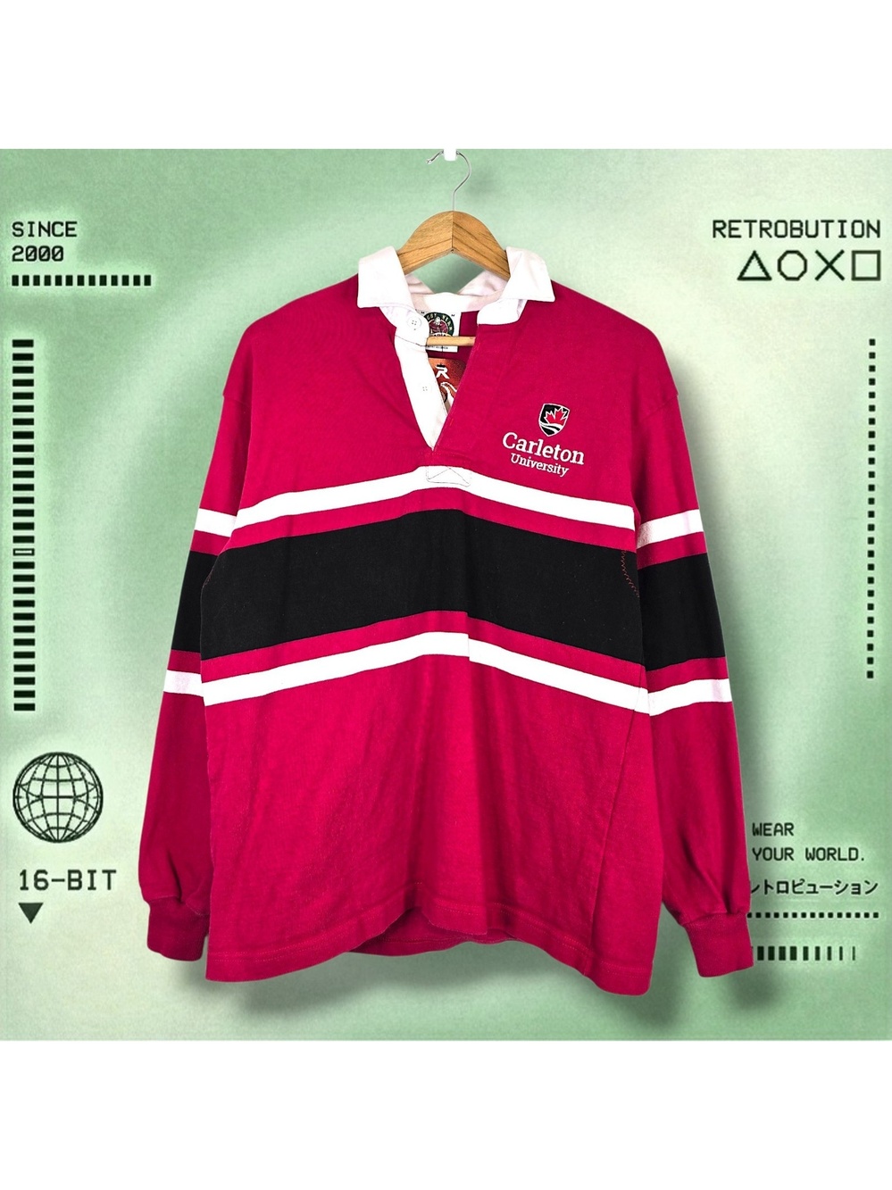 Vintage Carleton University Barbarian Rugby Long Sleeve Shirt Red Size M